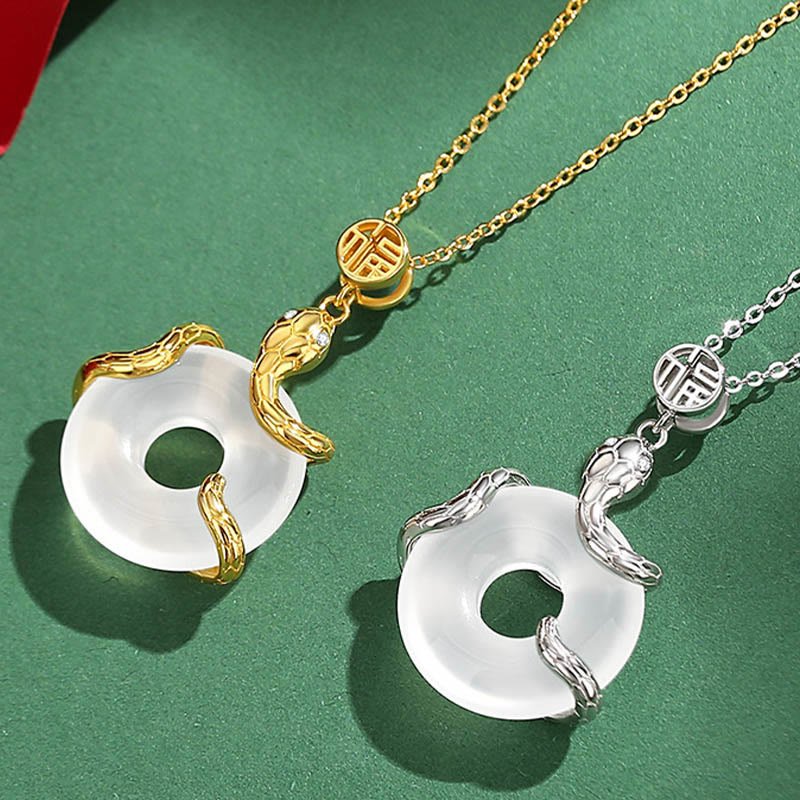 Buddha Stones Chalcedony Peace Buckle 925 Sterling Silver Fu Character Year Of The Snake Positive Necklace Pendant - Image 4