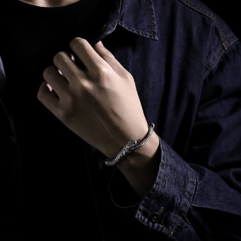 Buddha Stones Sterling Silver Snake Shape Texture Year Of The Snake Blessing Bracelet - Image 13