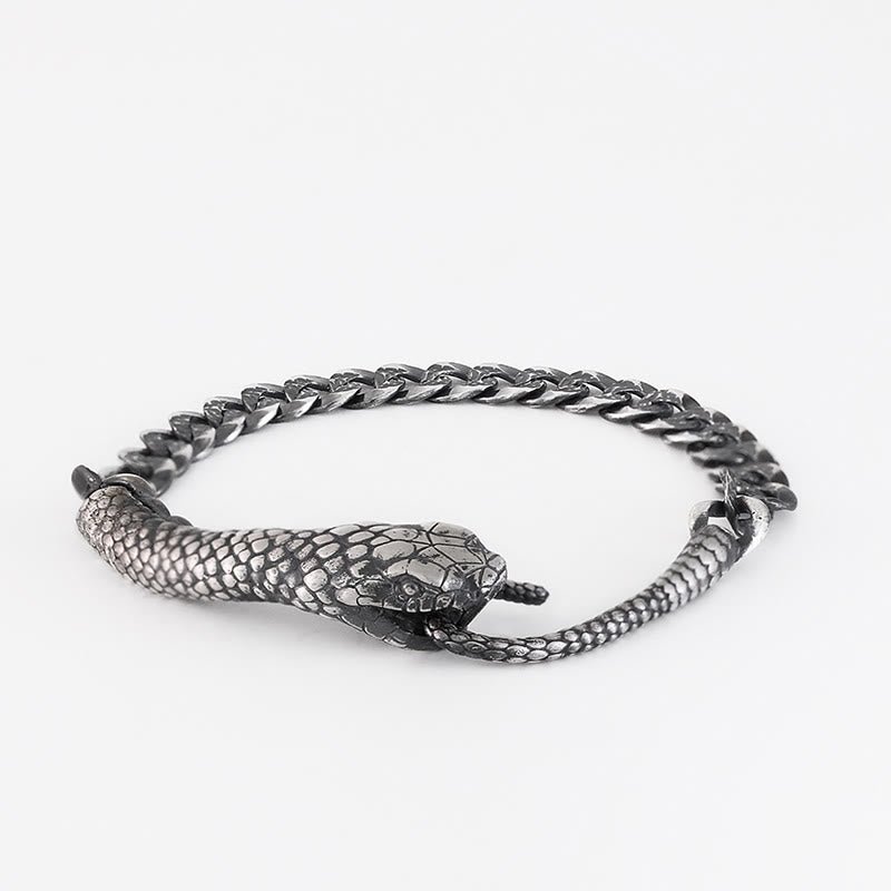 Buddha Stones Sterling Silver Snake Shape Texture Year Of The Snake Blessing Bracelet - Image 9