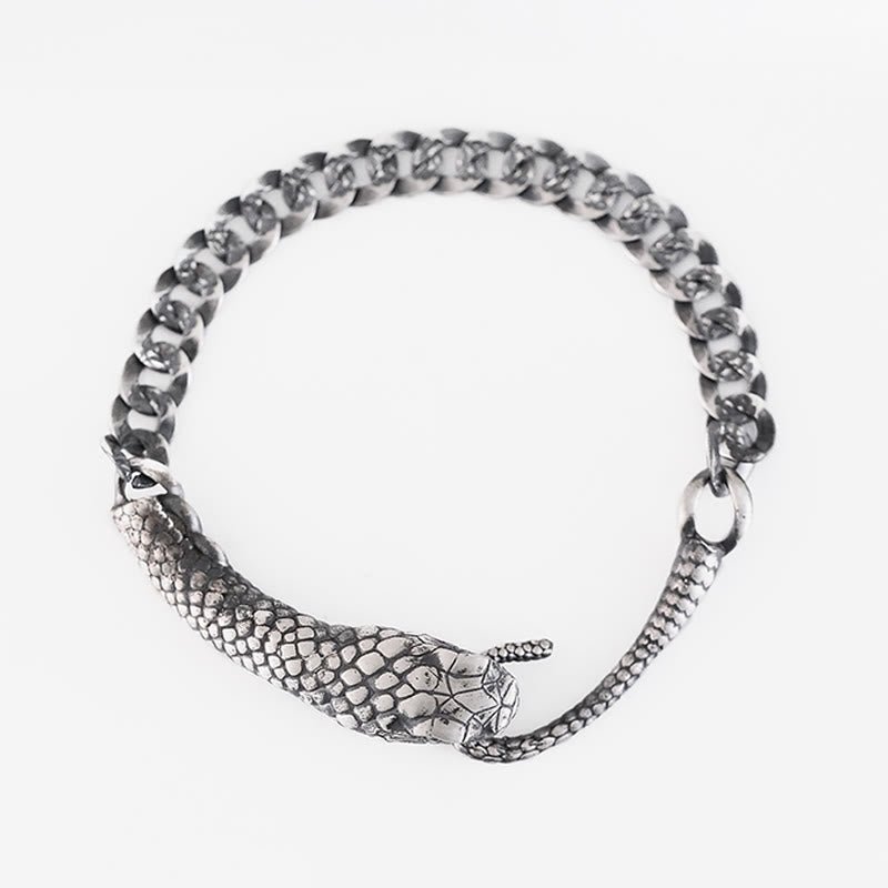 Buddha Stones Sterling Silver Snake Shape Texture Year Of The Snake Blessing Bracelet - Image 12