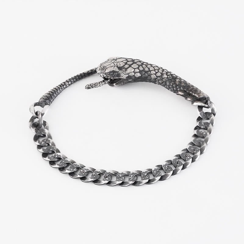 Buddha Stones Sterling Silver Snake Shape Texture Year Of The Snake Blessing Bracelet - Image 10