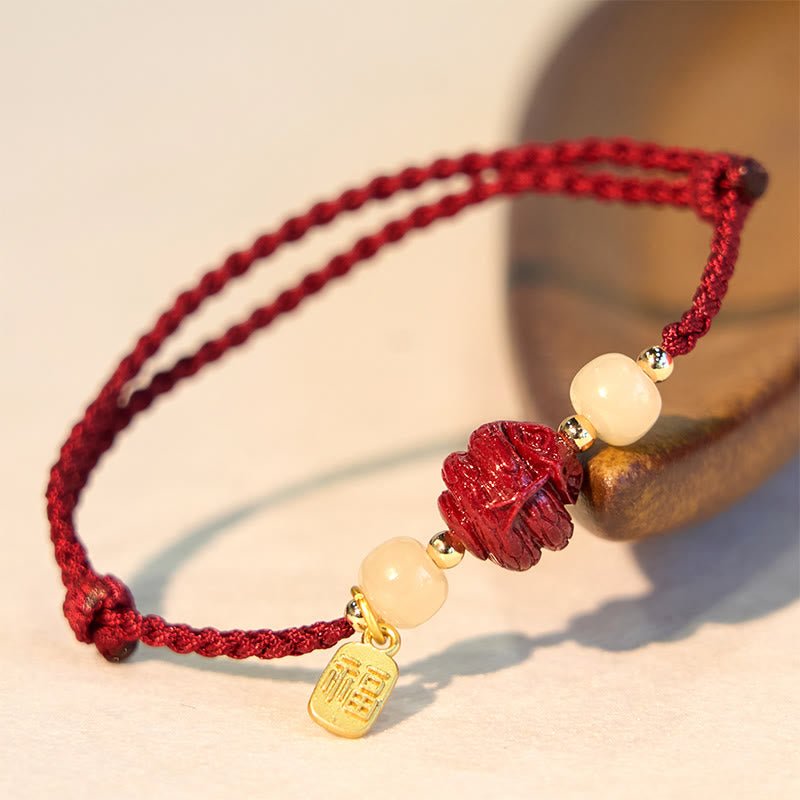 Buddha Stones Natural Cinnabar Chinese Zodiac Hetian Jade Fu Character Luck Rope Bracelet - Image 7