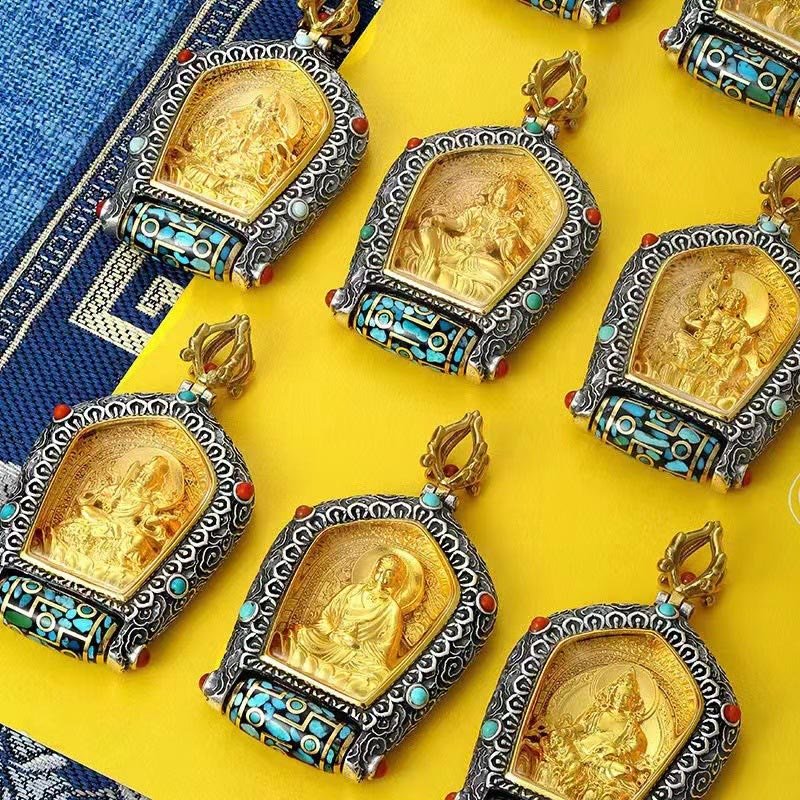 Buddha Stones Tibet Chinese Zodiac Natal Buddha Thangka Prosperity Rotatable Dzi Bead Necklace Pendant - Image 3