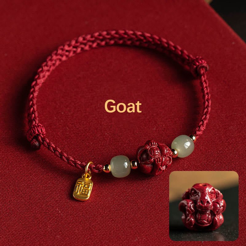 Buddha Stones Natural Cinnabar Chinese Zodiac Hetian Jade Fu Character Luck Rope Bracelet - Image 10