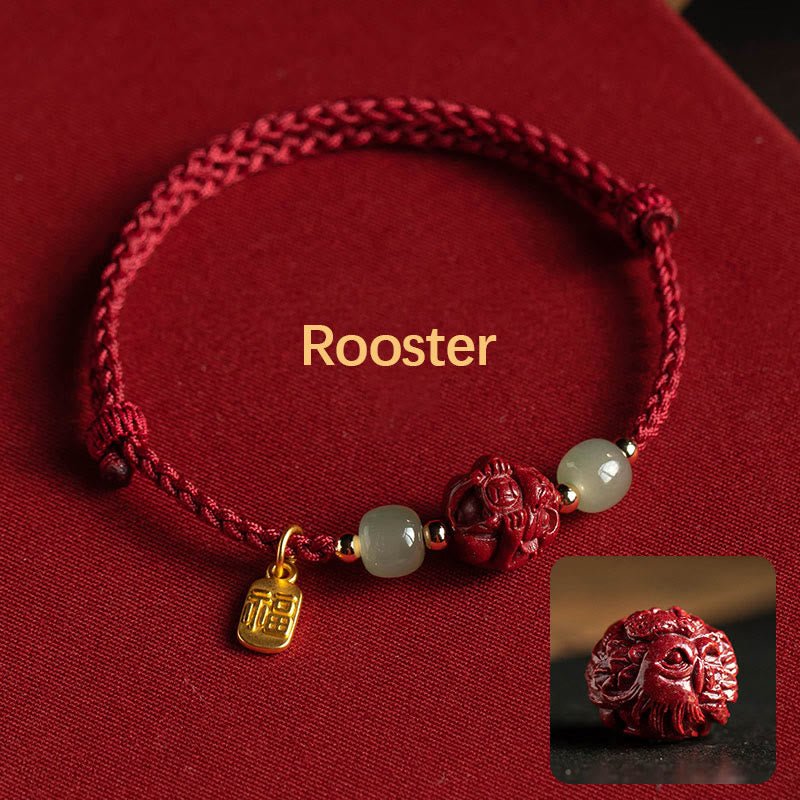 Buddha Stones Natural Cinnabar Chinese Zodiac Hetian Jade Fu Character Luck Rope Bracelet - Image 20