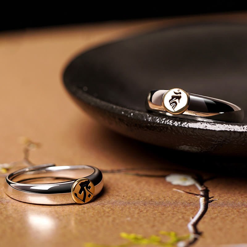 Buddha Stones Tibetan Om Mani Padme Hum Carved Chinese Zodiac Natal Buddha Peace Ring - Image 2