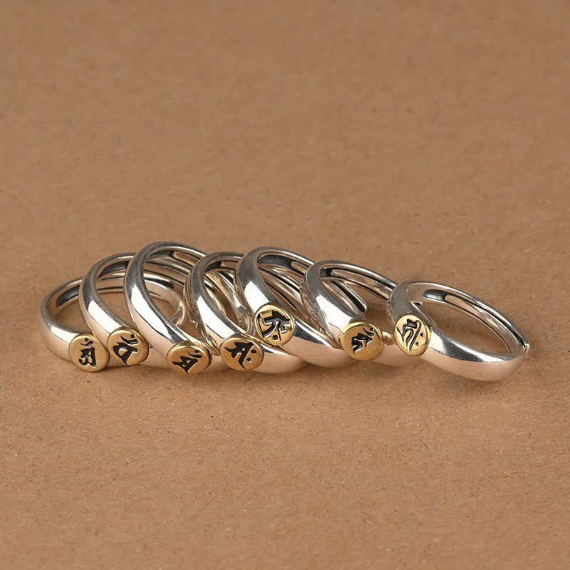 Buddha Stones Tibetan Om Mani Padme Hum Carved Chinese Zodiac Natal Buddha Peace Ring - Image 3