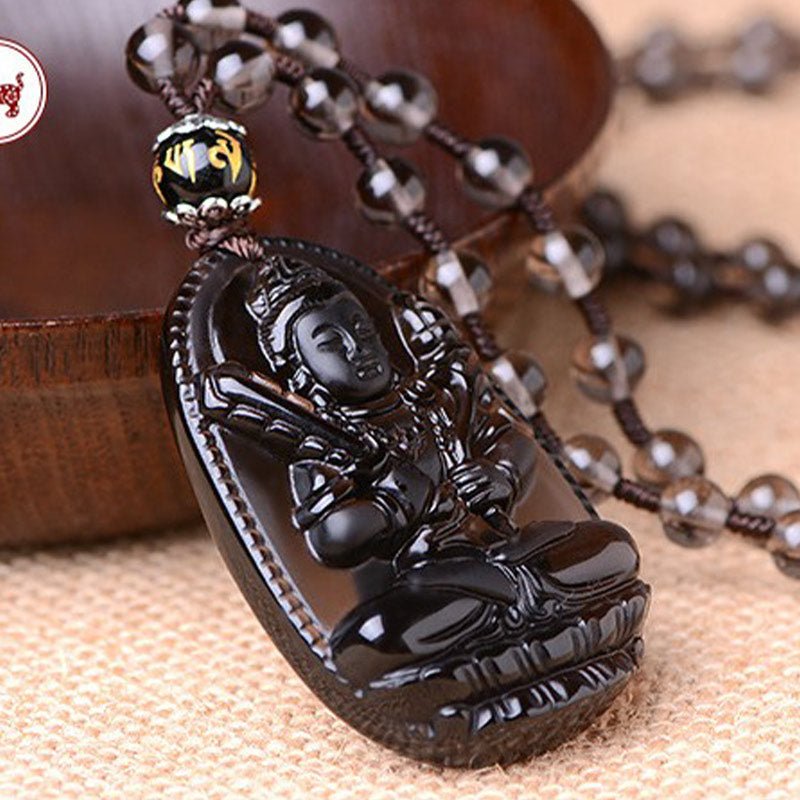 Buddha Stones Chinese Zodiac Obsidian Protection Necklace - Image 3