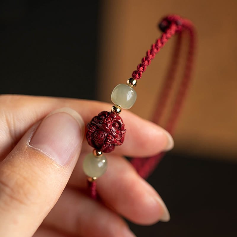 Buddha Stones Natural Cinnabar Chinese Zodiac Hetian Jade Fu Character Luck Rope Bracelet - Image 15