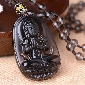 Buddha Stones Chinese Zodiac Obsidian Protection Necklace