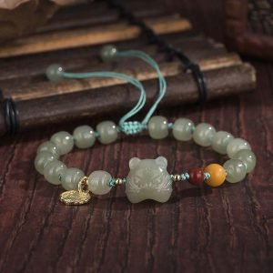 Buddha Stones Chinese Zodiac Tiger Jade Blessing String Bracelet