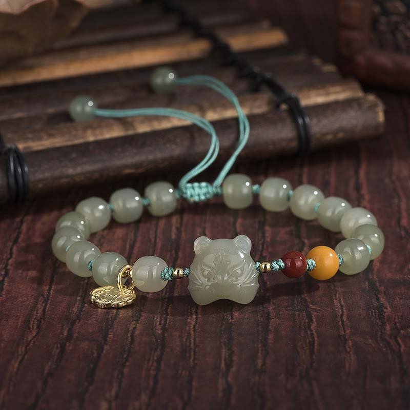 Buddha Stones Chinese Zodiac Tiger Jade Blessing String Bracelet