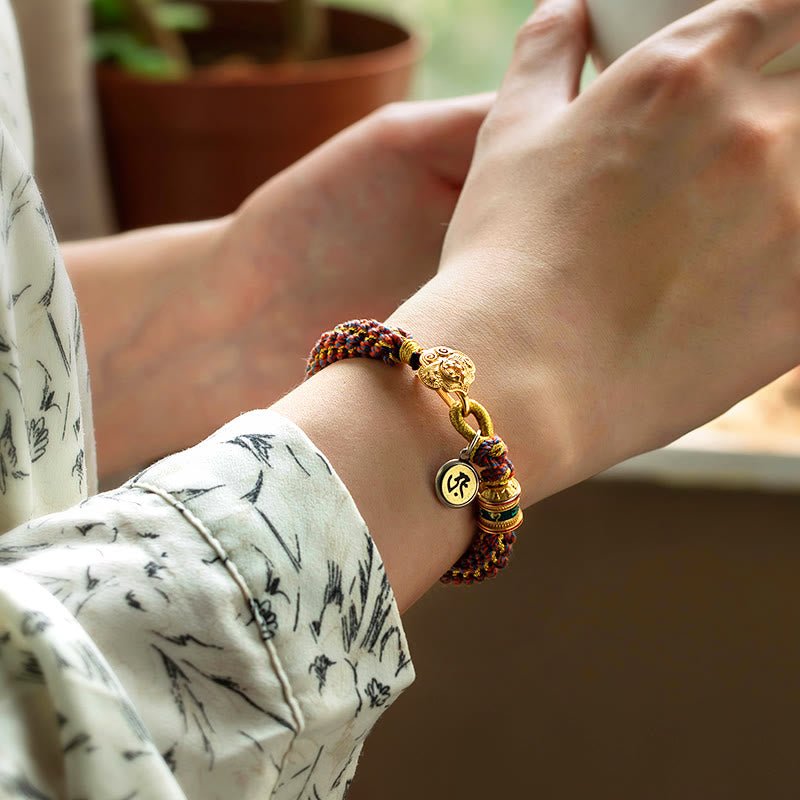 Buddha Stones 925 Sterling Silver Chinese Zodiac Natal Buddha Om Mani Padme Hum Luck Bell Braided String Bracelet - Image 3