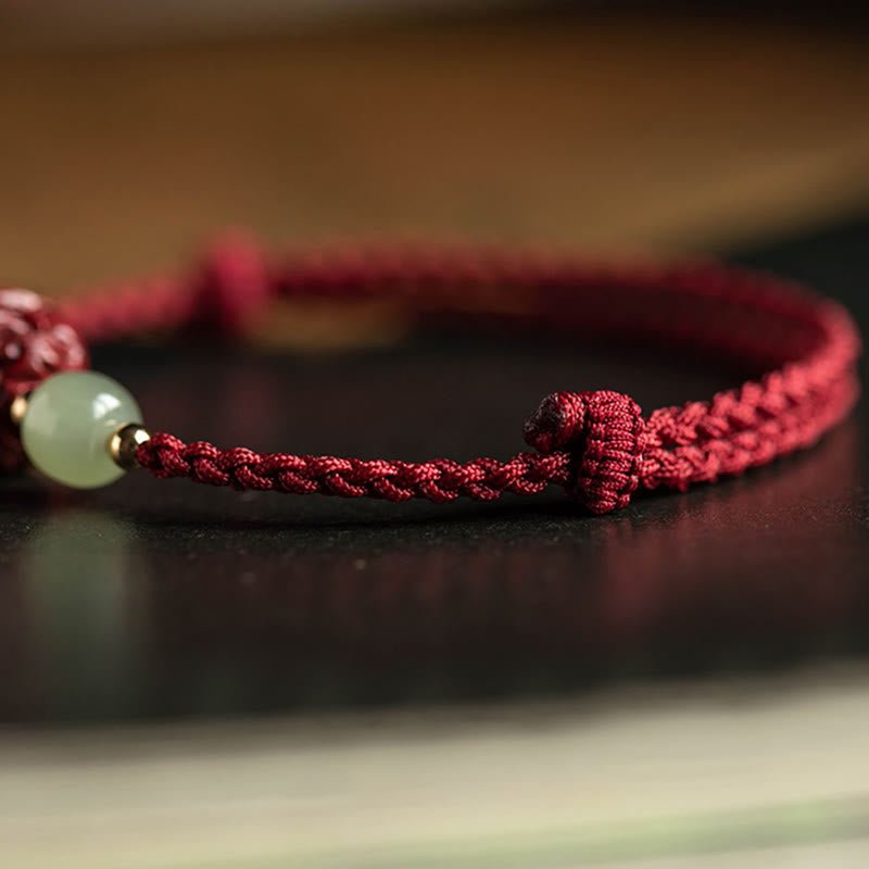 Buddha Stones Natural Cinnabar Chinese Zodiac Hetian Jade Fu Character Luck Rope Bracelet - Image 24