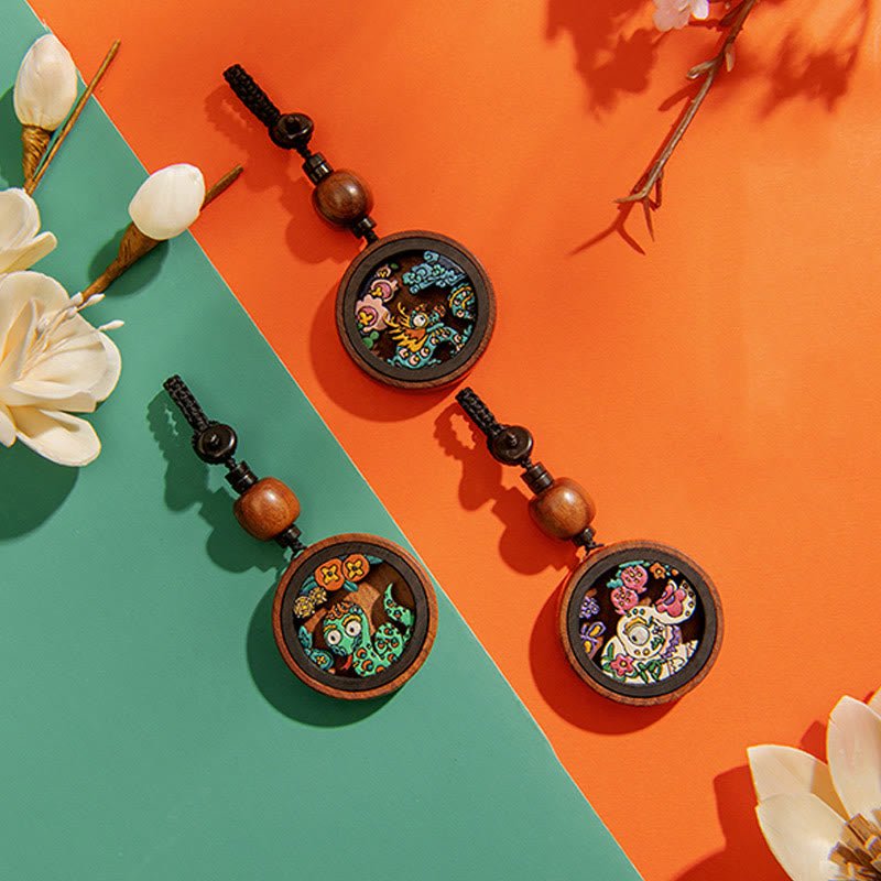 Buddha Stones Year Of The Dragon Hand Painted Chinese Zodiac Rosewood Carved Calm Key Chain (Extra 30% Off | USE CODE: FS30) - Image 2