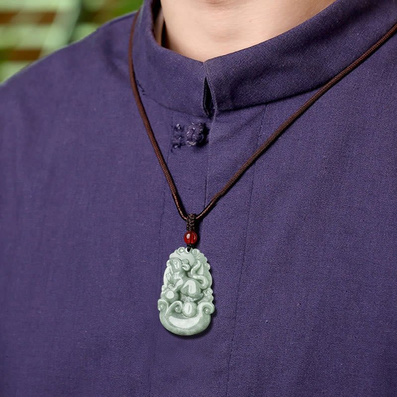 Buddha Stones Natural Green Jade 12 Chinese Zodiac Luck Prosperity Necklace Pendant - Image 9