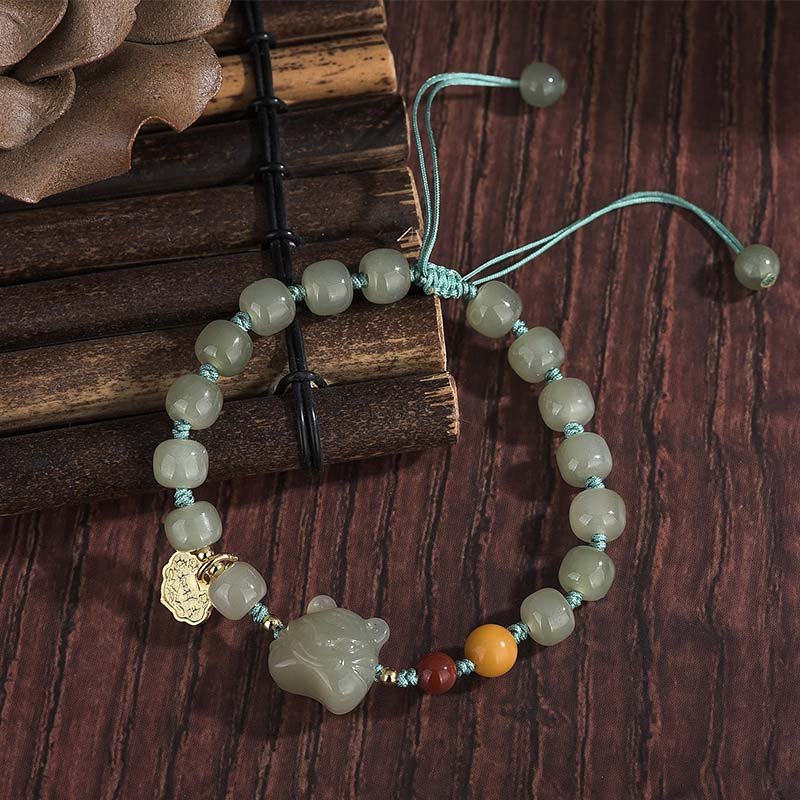 Buddha Stones Chinese Zodiac Tiger Jade Blessing String Bracelet - Image 3