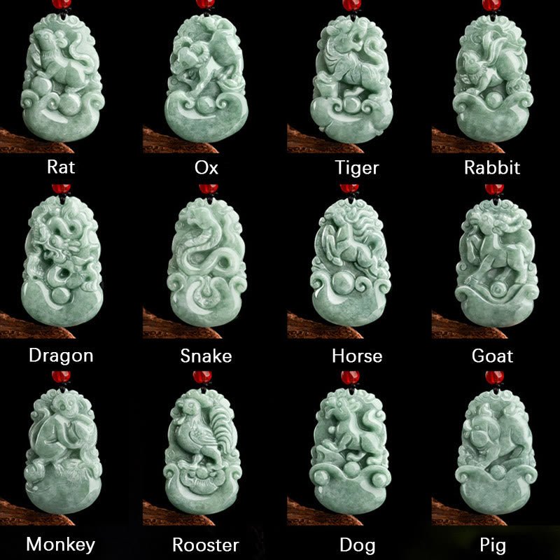 Buddha Stones Natural Green Jade 12 Chinese Zodiac Luck Prosperity Necklace Pendant - Image 22