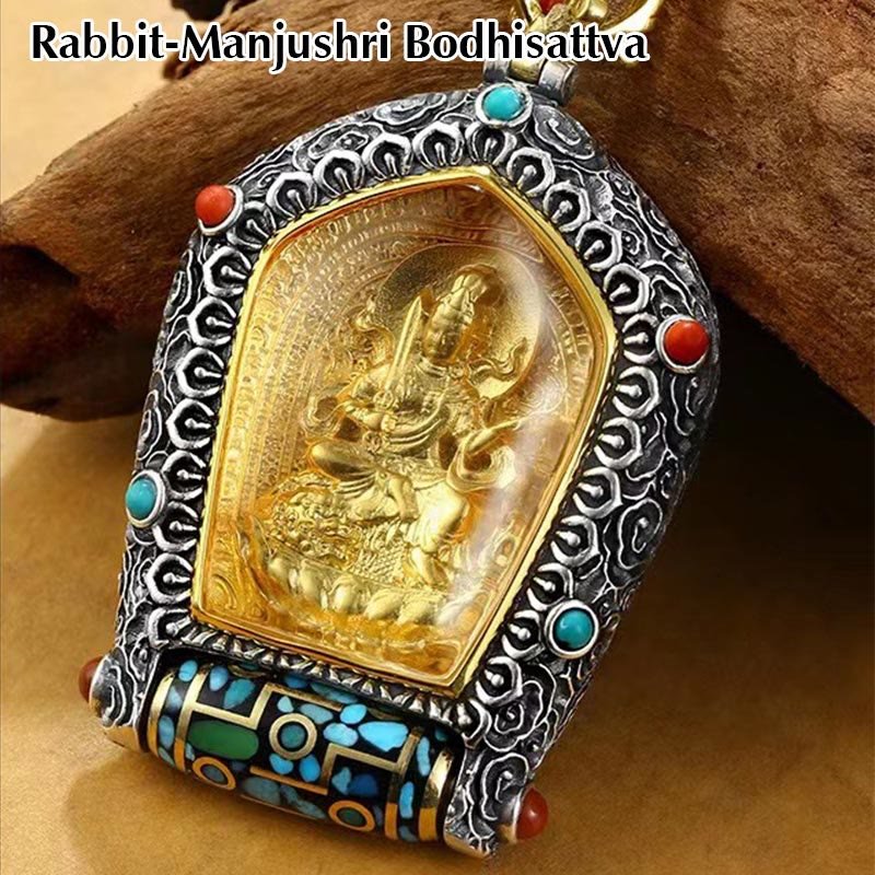 Buddha Stones Tibet Chinese Zodiac Natal Buddha Thangka Prosperity Rotatable Dzi Bead Necklace Pendant - Image 6