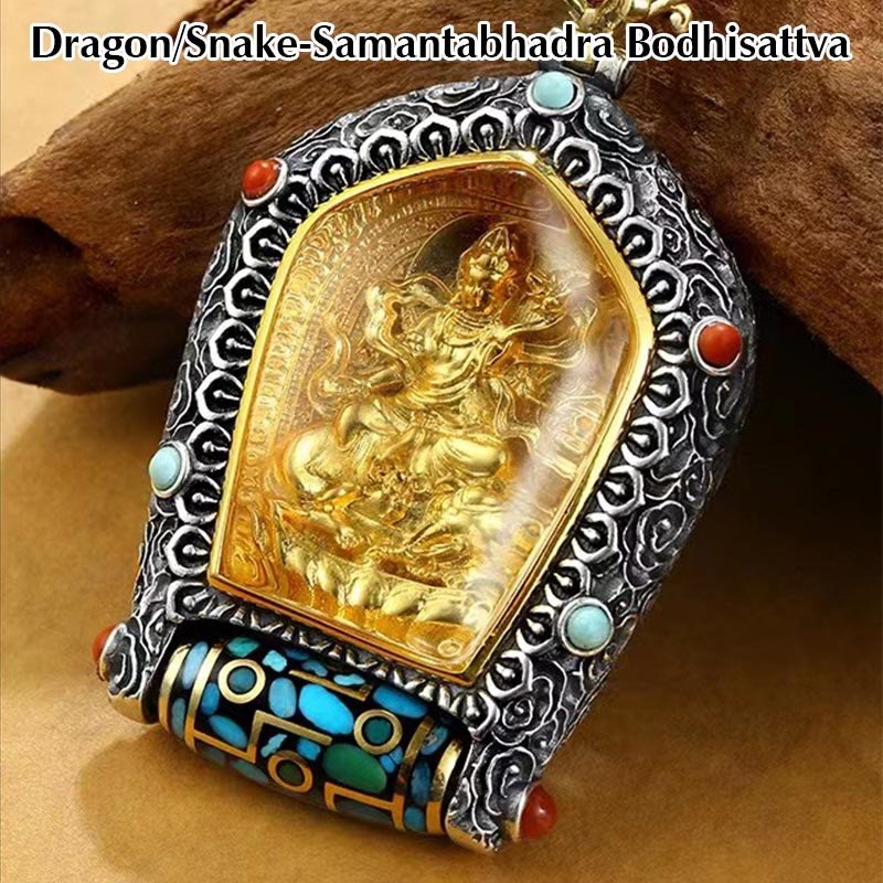 Buddha Stones Tibet Chinese Zodiac Natal Buddha Thangka Prosperity Rotatable Dzi Bead Necklace Pendant - Image 7