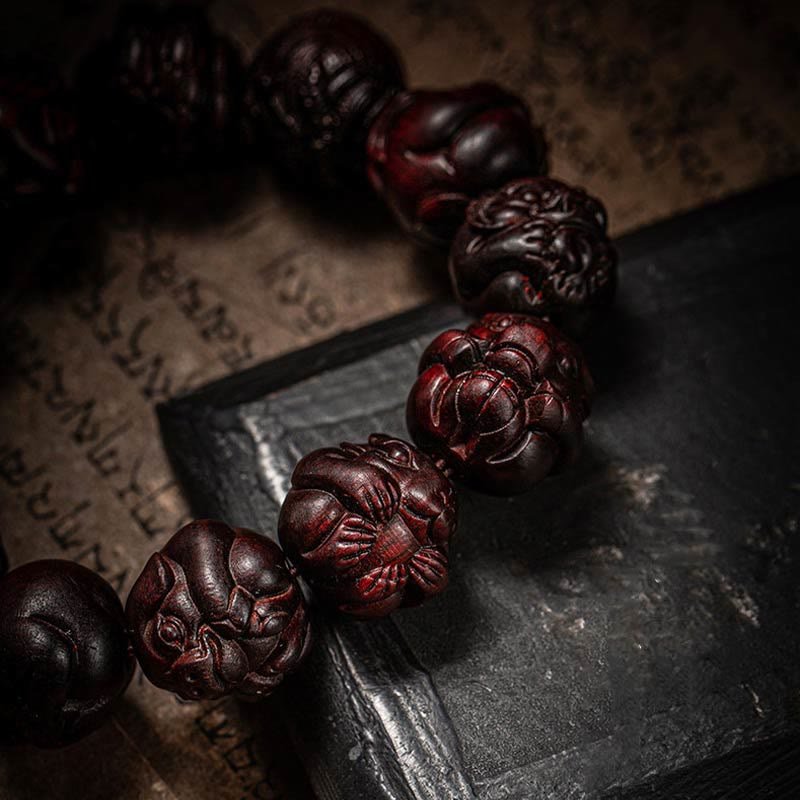Buddha Stones Chinese Zodiac Engraved Small Leaf Red Sandalwood Protection Bracelet - Image 8