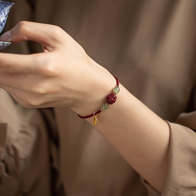 Buddha Stones Natural Cinnabar Chinese Zodiac Hetian Jade Fu Character Luck Rope Bracelet - Image 19