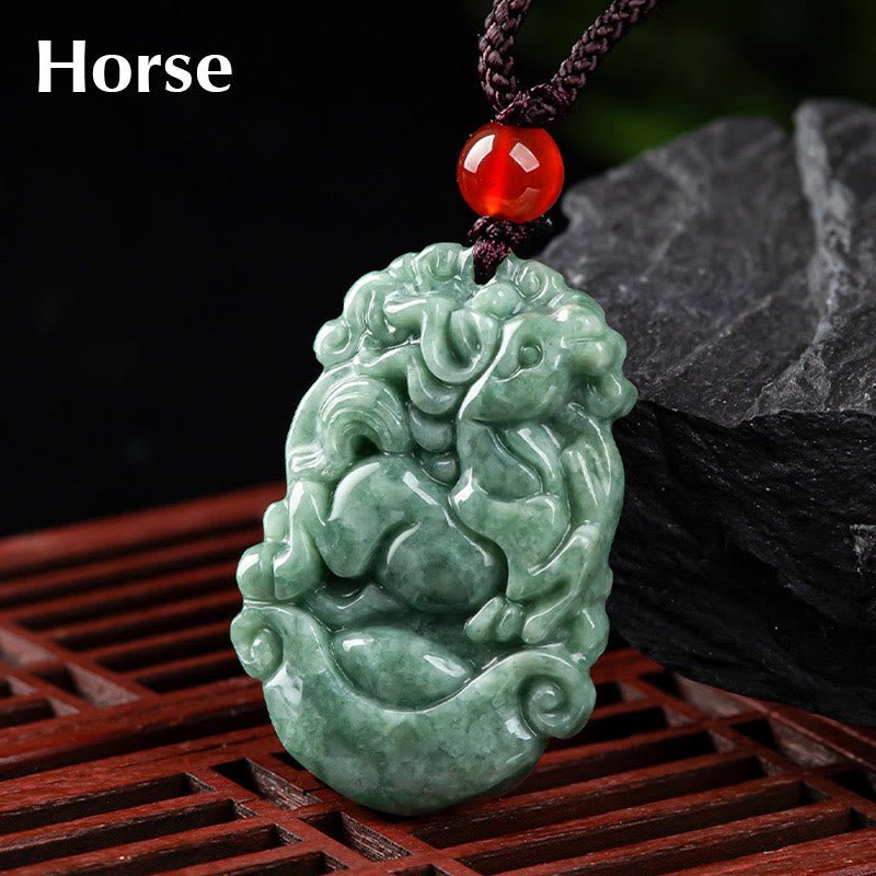 Buddha Stones Natural Jade 12 Chinese Zodiac Prosperity Necklace Pendant - Image 20
