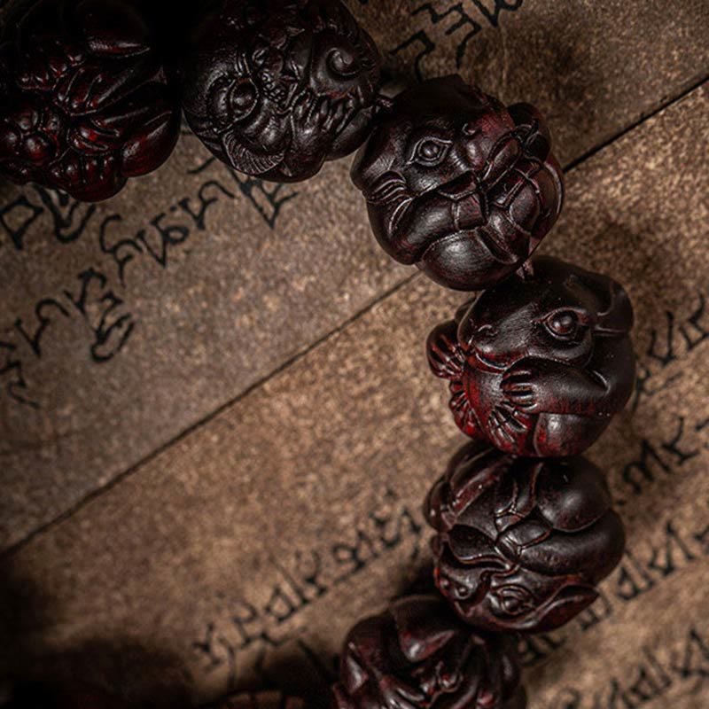 Buddha Stones Chinese Zodiac Engraved Small Leaf Red Sandalwood Protection Bracelet - Image 7