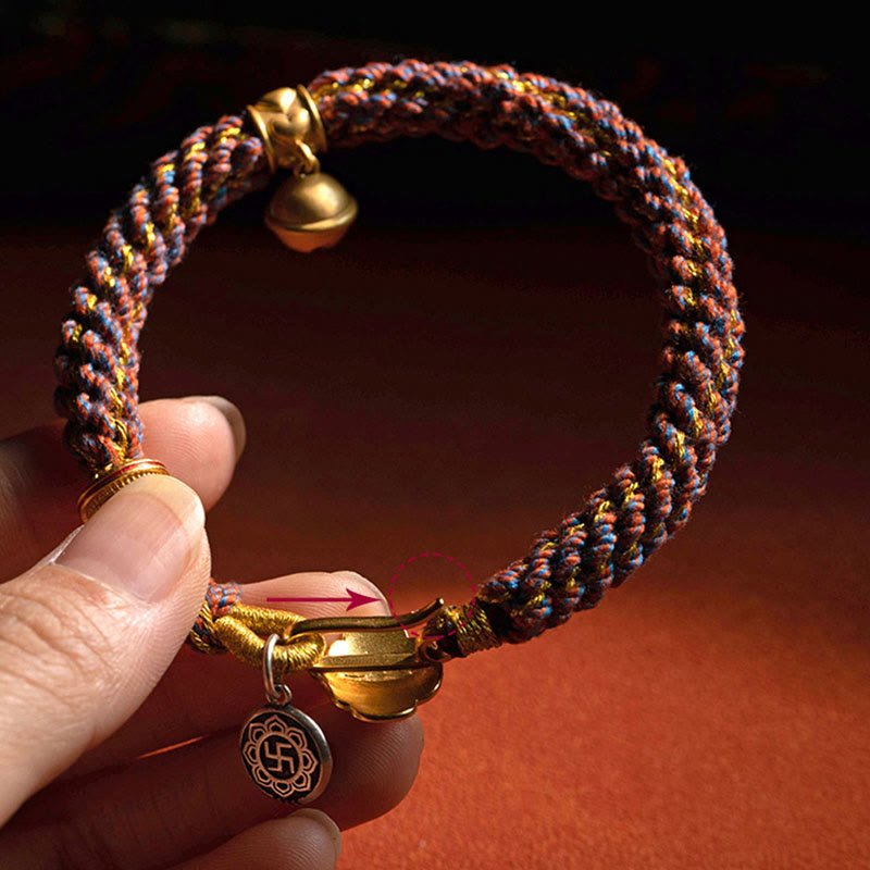 Buddha Stones 925 Sterling Silver Chinese Zodiac Natal Buddha Om Mani Padme Hum Luck Bell Braided String Bracelet - Image 5