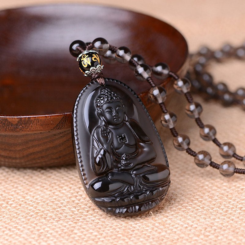 Buddha Stones Chinese Zodiac Obsidian Protection Necklace - Image 8