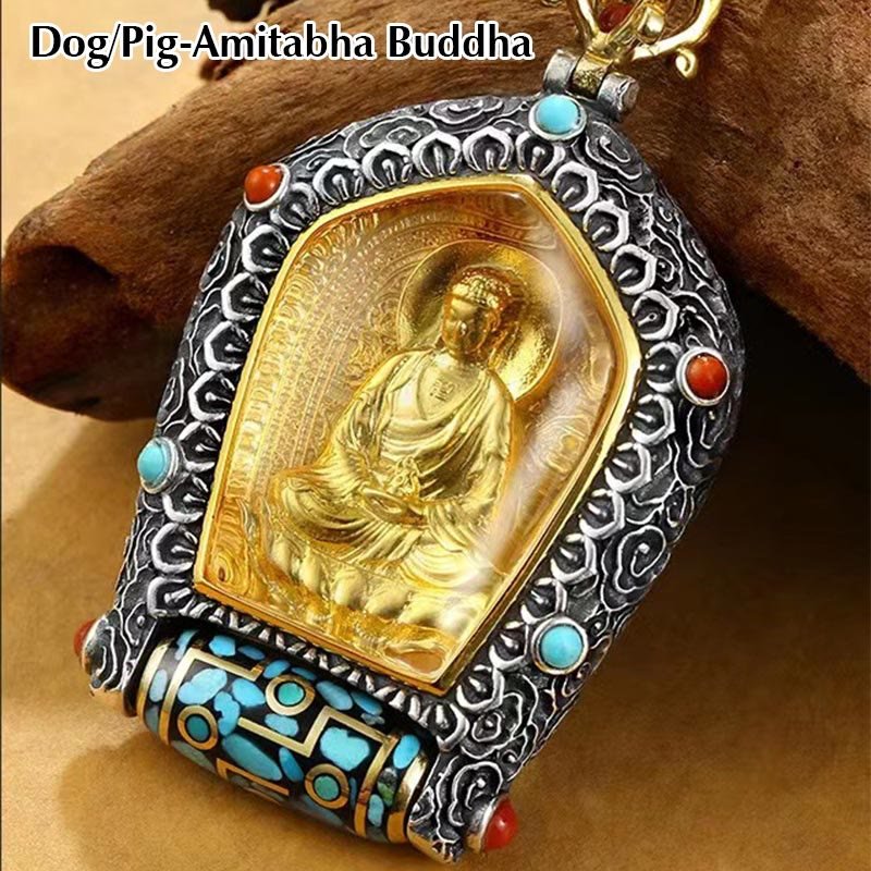 Buddha Stones Tibet Chinese Zodiac Natal Buddha Thangka Prosperity Rotatable Dzi Bead Necklace Pendant - Image 13