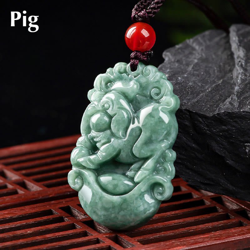 Buddha Stones Natural Jade 12 Chinese Zodiac Prosperity Necklace Pendant - Image 25