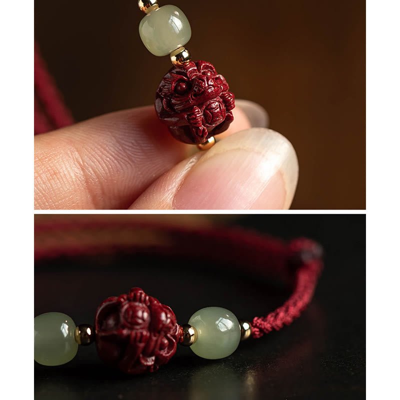 Buddha Stones Natural Cinnabar Chinese Zodiac Hetian Jade Fu Character Luck Rope Bracelet - Image 18