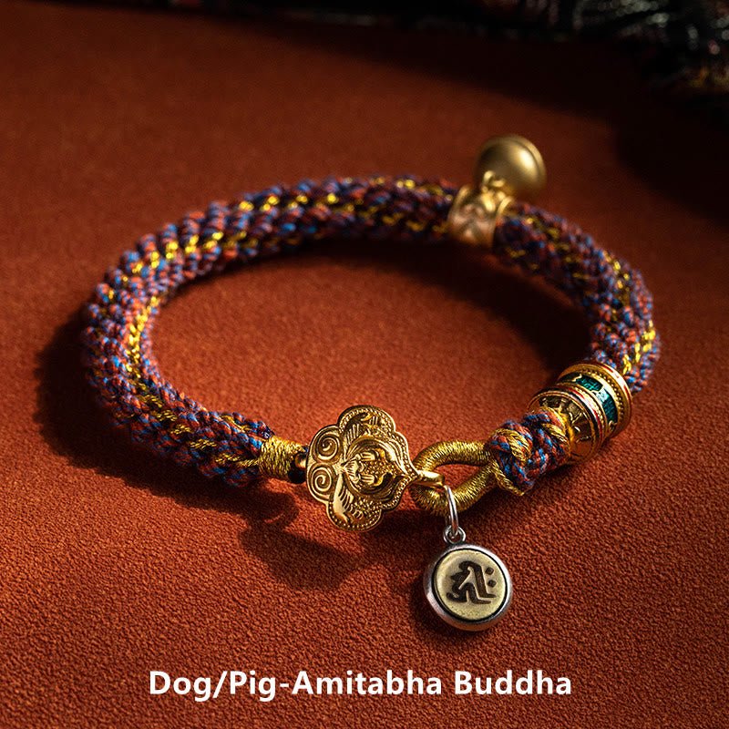 Buddha Stones 925 Sterling Silver Chinese Zodiac Natal Buddha Om Mani Padme Hum Luck Bell Braided String Bracelet - Image 19