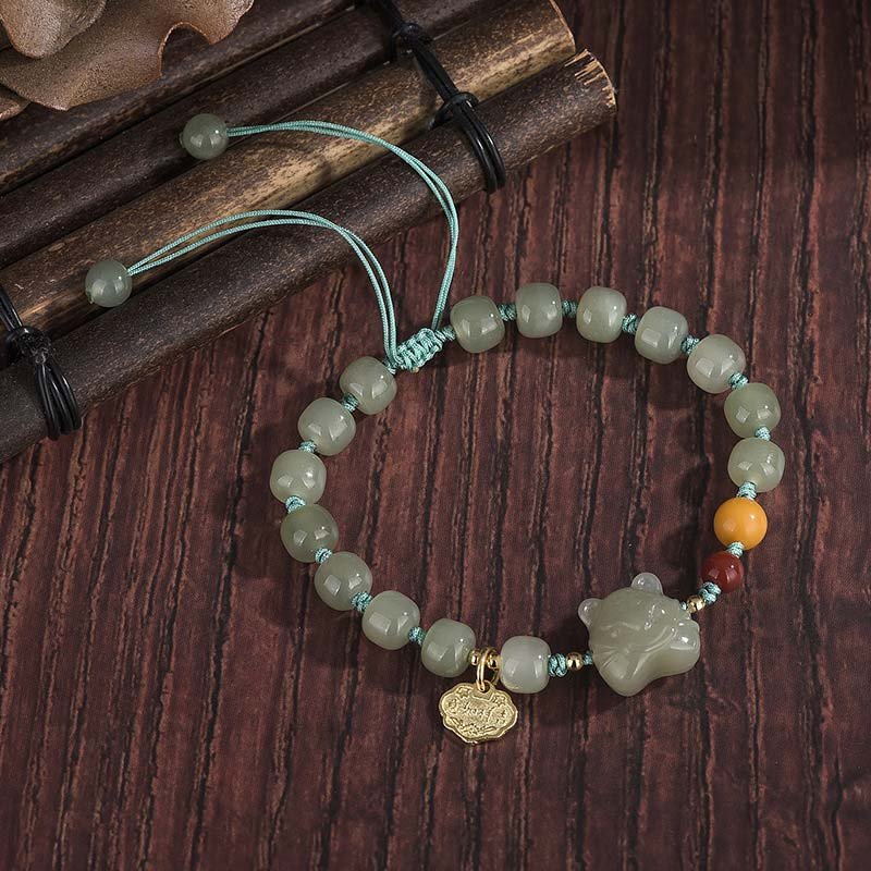 Buddha Stones Chinese Zodiac Tiger Jade Blessing String Bracelet - Image 4
