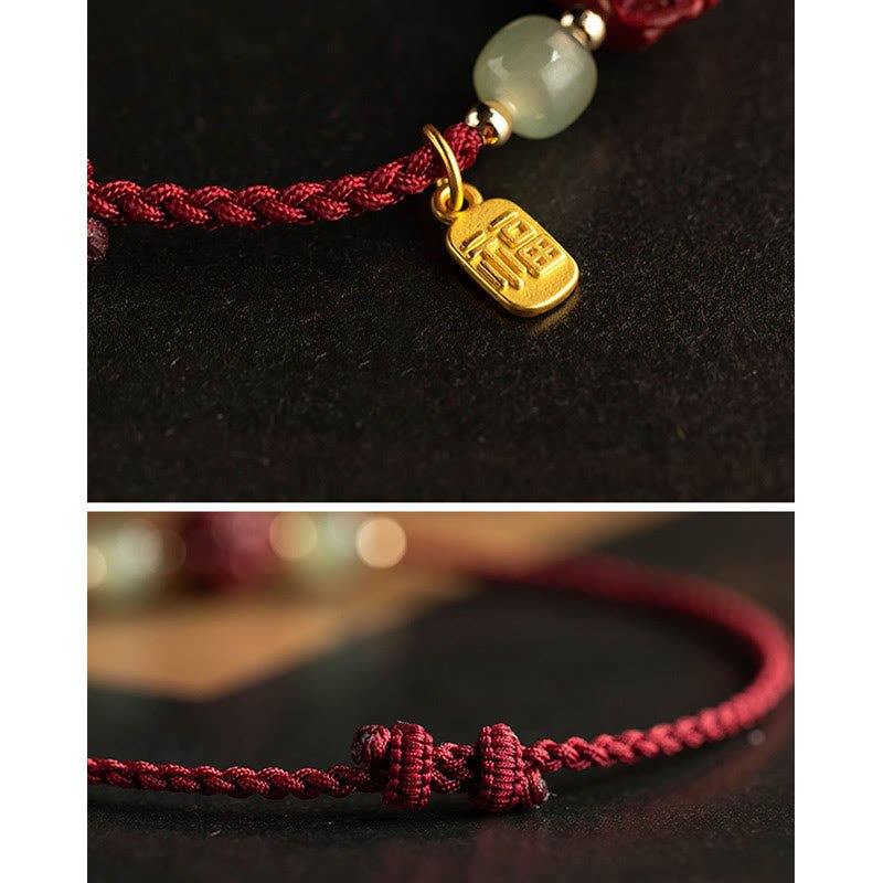 Buddha Stones Natural Cinnabar Chinese Zodiac Hetian Jade Fu Character Luck Rope Bracelet - Image 26