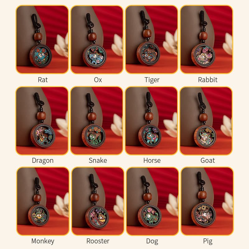 Buddha Stones Year Of The Dragon Hand Painted Chinese Zodiac Rosewood Carved Calm Key Chain (Extra 30% Off | USE CODE: FS30) - Image 7
