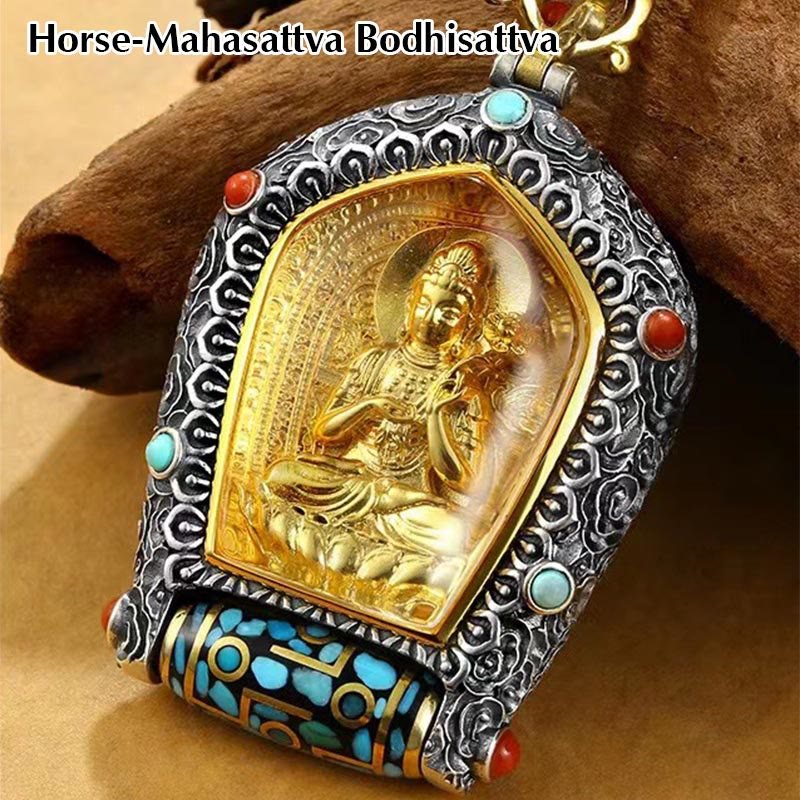 Buddha Stones Tibet Chinese Zodiac Natal Buddha Thangka Prosperity Rotatable Dzi Bead Necklace Pendant - Image 8